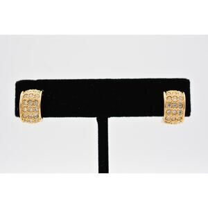 JJI Vintage Hoop Earrings Rhinestone Crystal Gold Tone Signed 9L